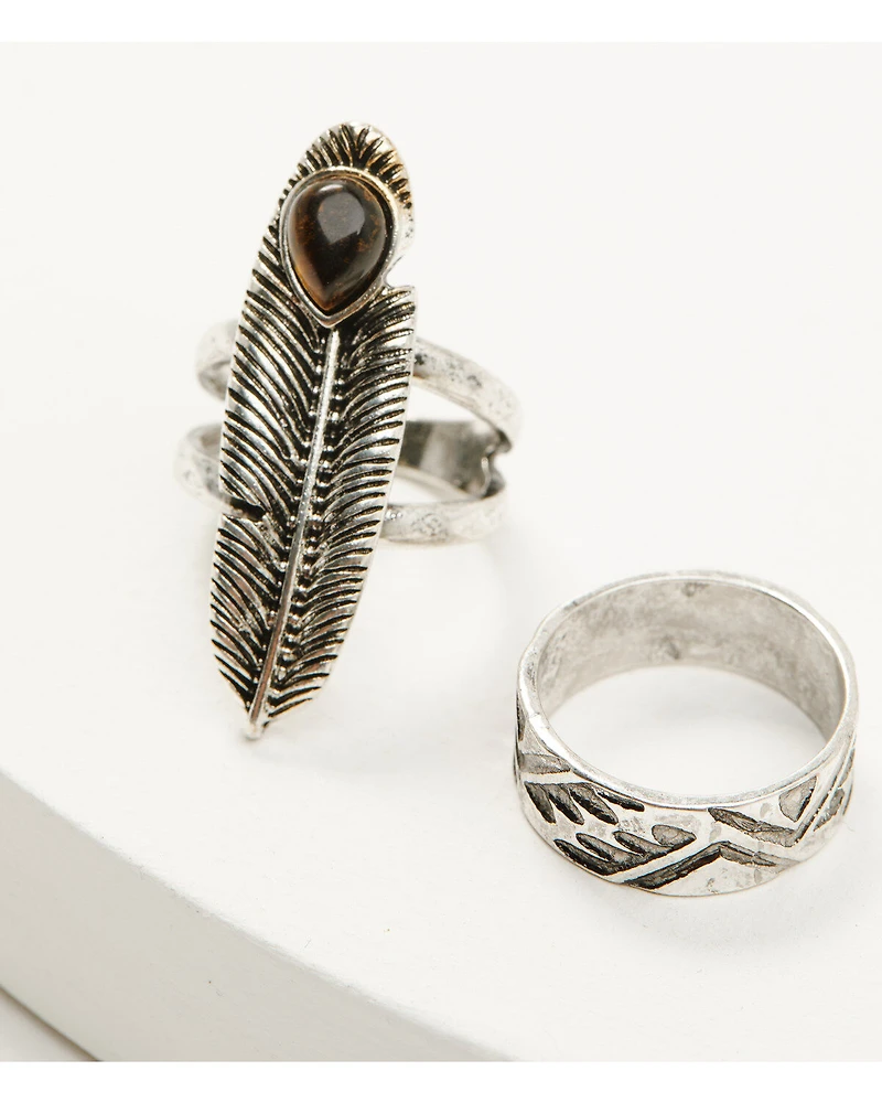 Shyanne Women's Juniper Sky Feather Ring Set - 5 Piece
