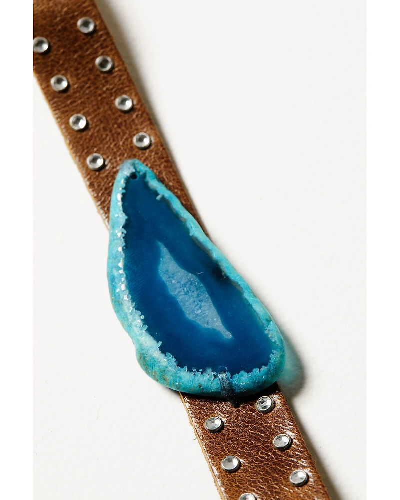 Shyanne Women's Brown Monument Valley Blue Agate Leather Choker Necklace