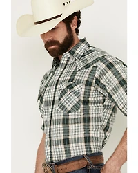 Ely Walker Men's Dobby Plaid Print Short Sleeve Snap Western Shirt