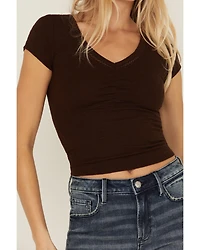 Shyanne Women's V Neck Short Sleeve Stretch Knit Top