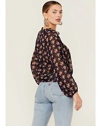 Wild Moss Women's Ruffle Neck Peasant Blouse
