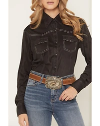 Cowgirl Hardware Girls' Faux Suede Long Sleeve Pearl Snap Stretch Western Shirt