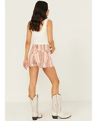Wrangler Women's Natalie Striped High Rise Retro Cowboy Denim Shorts