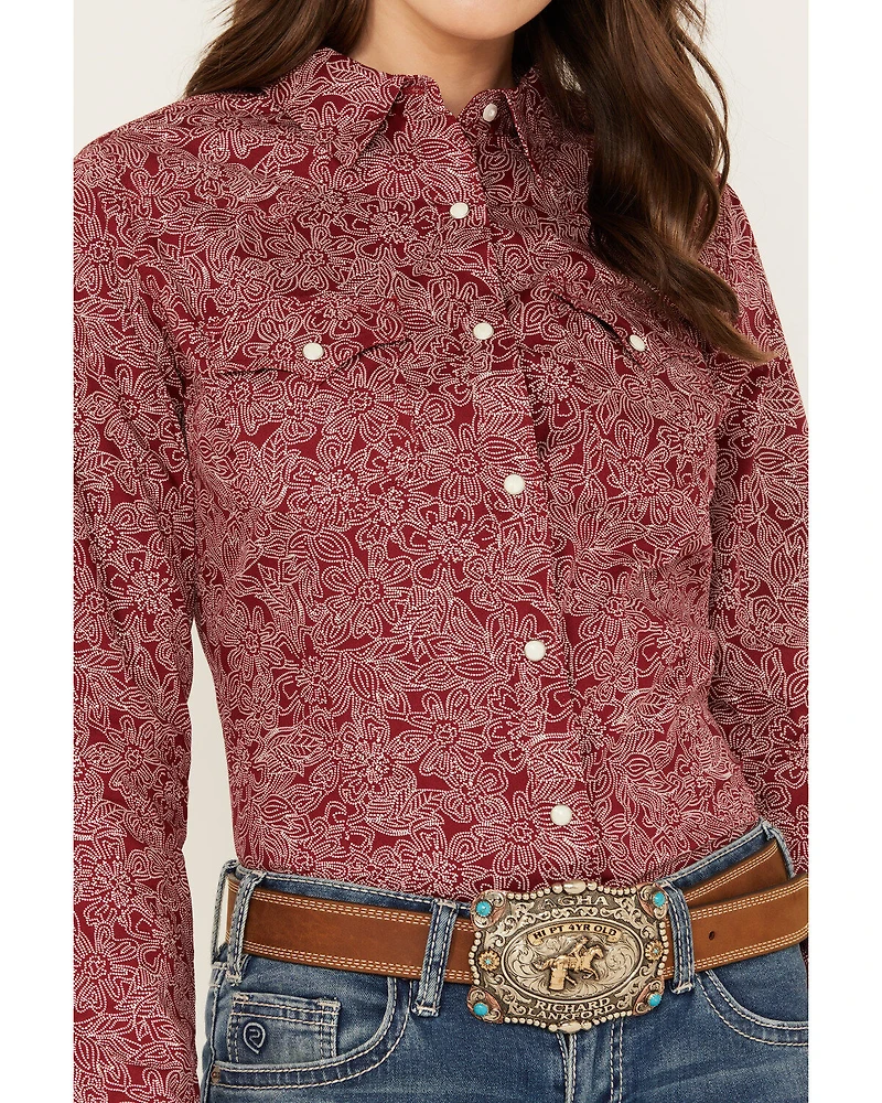 Wrangler Women's Floral Print Long Sleeve Snap Western Shirt