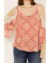 Wild Moss Women's Medallion Cold Shoulder Top