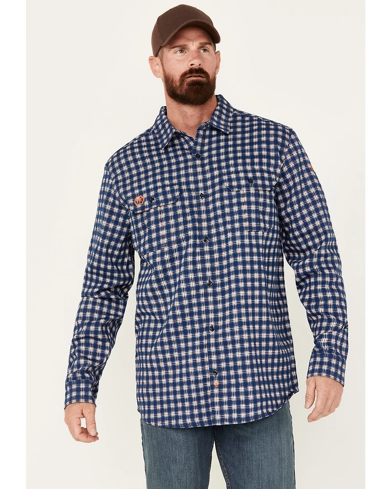 Hawx Men's FR Plaid Print Lightweight Button-Down Stretch Work Shirt