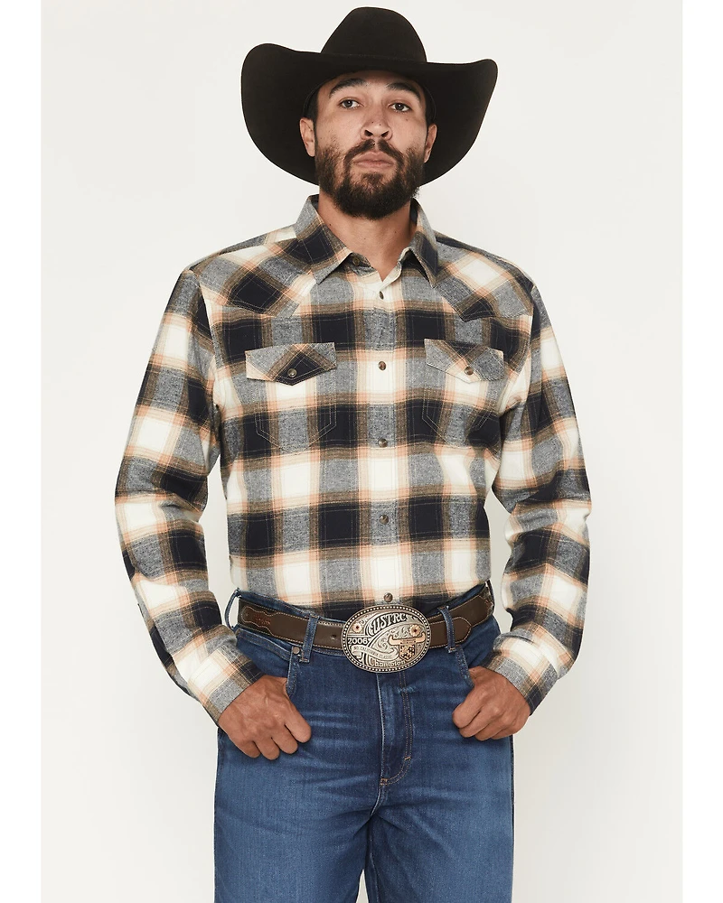 Cody James Men's Bull Rider Plaid Print Long Sleeve Snap Flannel Shirt