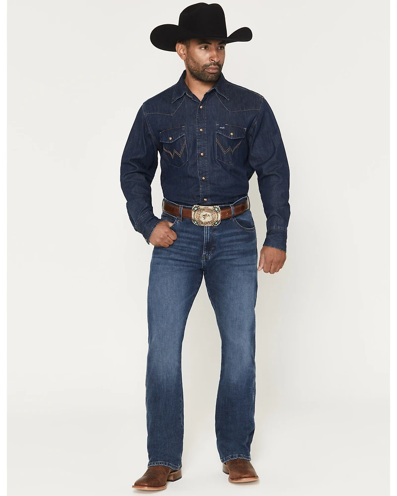 Wrangler Retro Men' Dark Wash Relaxed Bootcut Stretch Denim Jeans