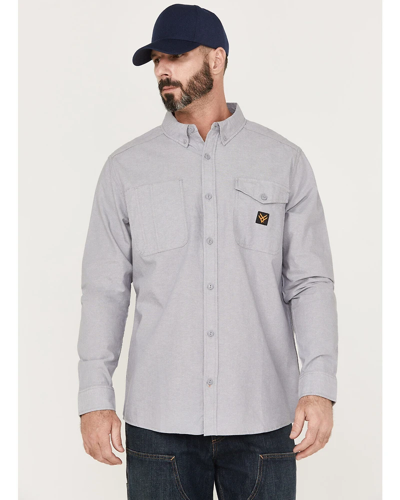 Hawx Men's Chambray Sun Protection Solid Long Sleeve Button-Down Western Shirt - Big