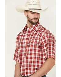 Wrangler Men's Wrinkle Free Plaid Print Short Sleeve Pearl Snap Stretch Western Shirt