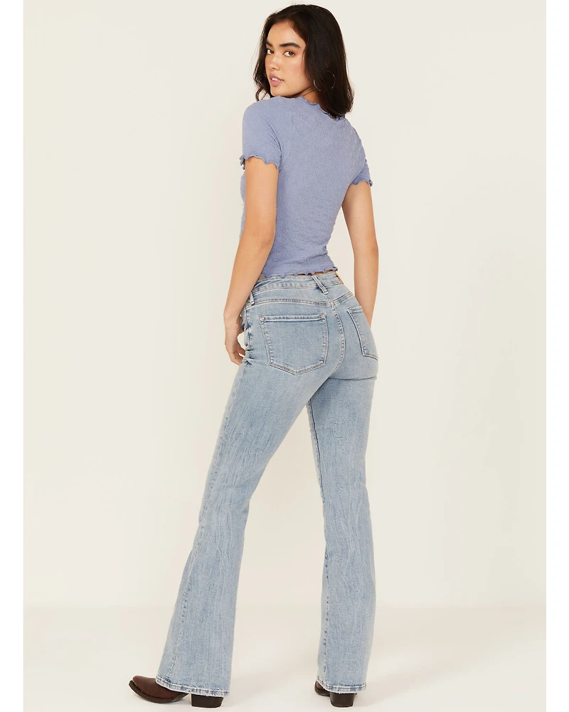 Dear John Women's Light Wash Rosa High Rise Flare Stretch Denim Jeans