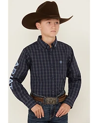 Ariat Boys' Team Plaid Print Long Sleeve Button-Down Western Shirt