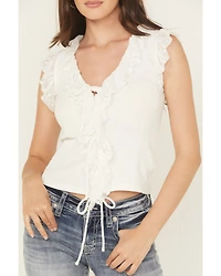 Miss Me Women's Ruffle Sleeveless Tie-Front Tank Top