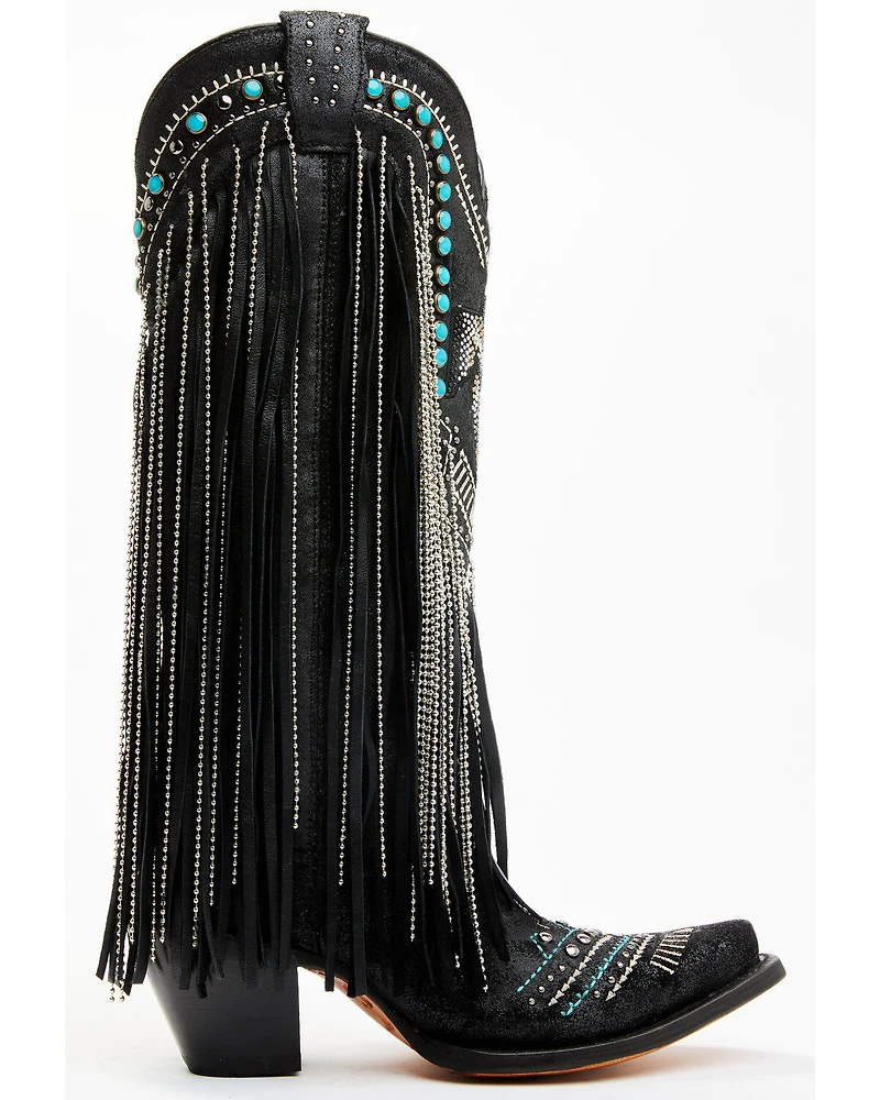 Corral Women's Embroidered and Crystal Eagle Fringe Western Boots - Snip Toe