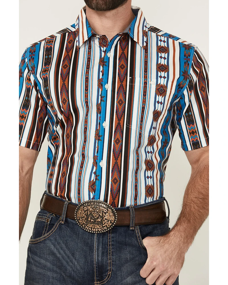 RANK 45® Men's Dylon Southwestern Striped Print Short Sleeve Button-Down Stretch Western Shirt