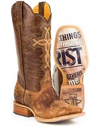 Tin Haul Men's Ichthys Philippians 4:13 Western Boots - Broad Square Toe