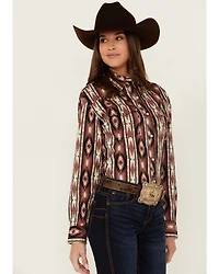 Wrangler Retro Women's Southwestern Print Long Sleeve Pearl Snap Western Shirt