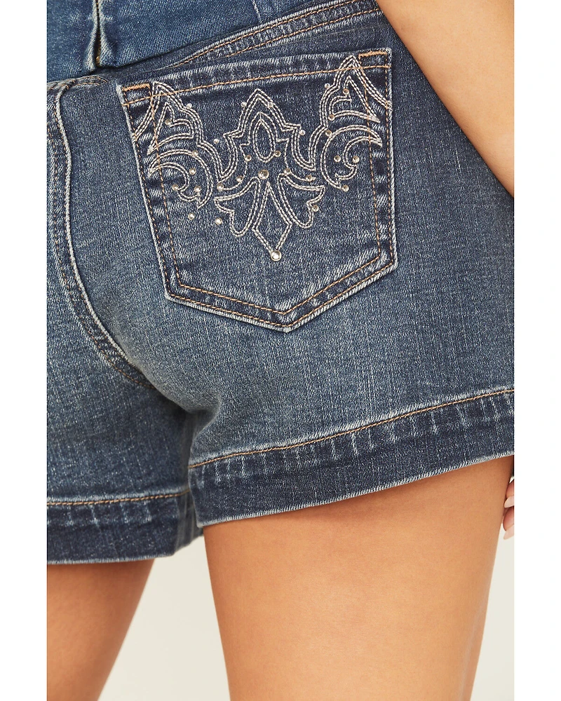 Shyanne Women's Evelyn Medium Wash Novelty Back Comfort Stretch Denim Shorts