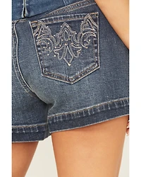 Shyanne Women's Evelyn Medium Wash Novelty Back Comfort Stretch Denim Shorts