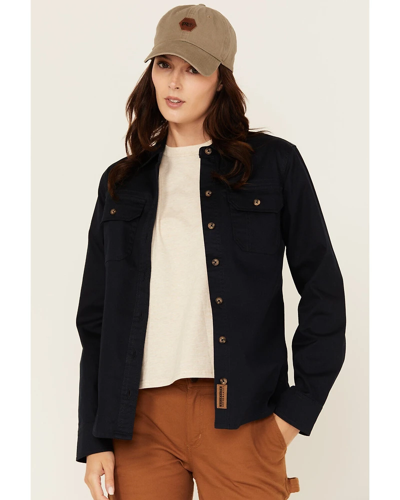 Lucky Brand Workwear Women's Solid Twill Long Sleeve Button-Down Stretch Work Shirt