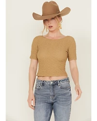 Sadie & Sage Women's Smocked Cropped Tee