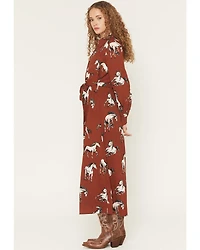 Cotton & Rye Women's Boot Barn Exclusive Horse Print Waist Tie Midi Dress