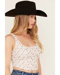 Originality Women's Floral Print Eyelet Cropped Corset Top