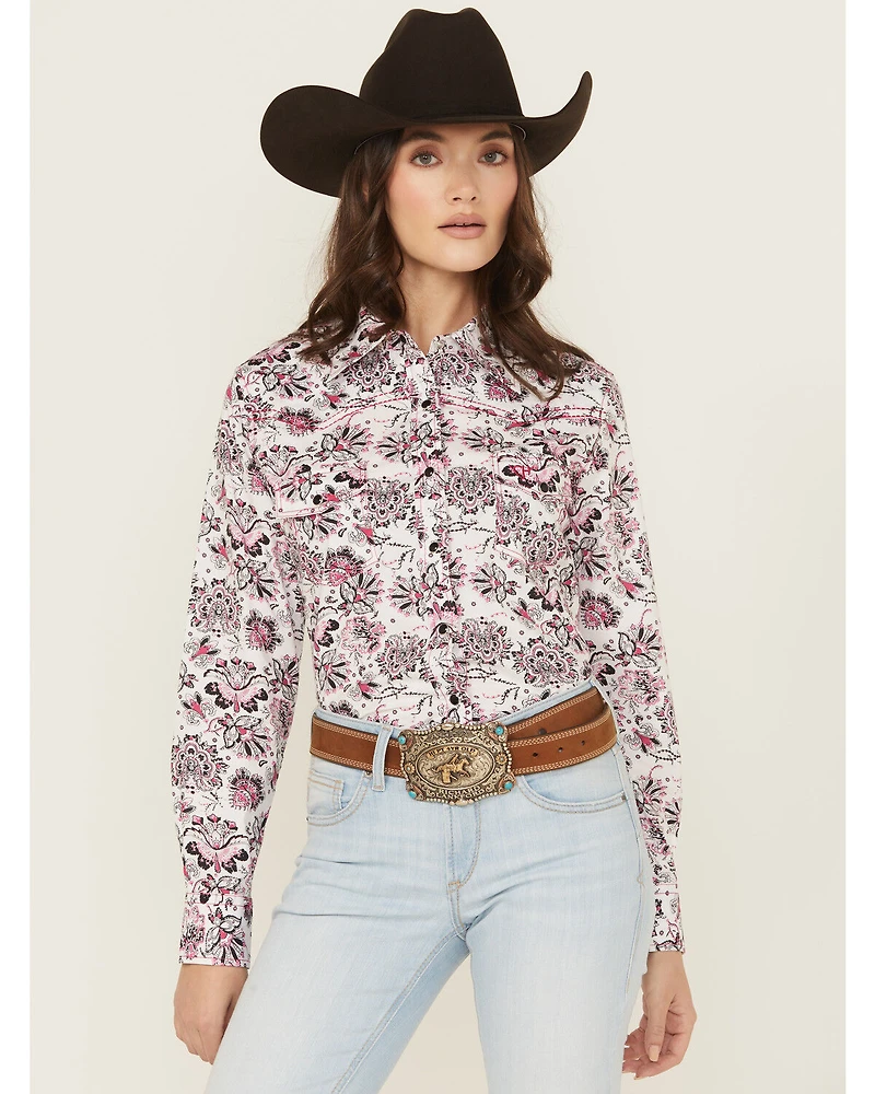 Cowgirl Hardware Women's Paisley Print Long Sleeve Snap Stretch Western Shirt