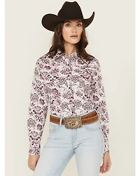 Cowgirl Hardware Women's Paisley Print Long Sleeve Snap Stretch Western Shirt