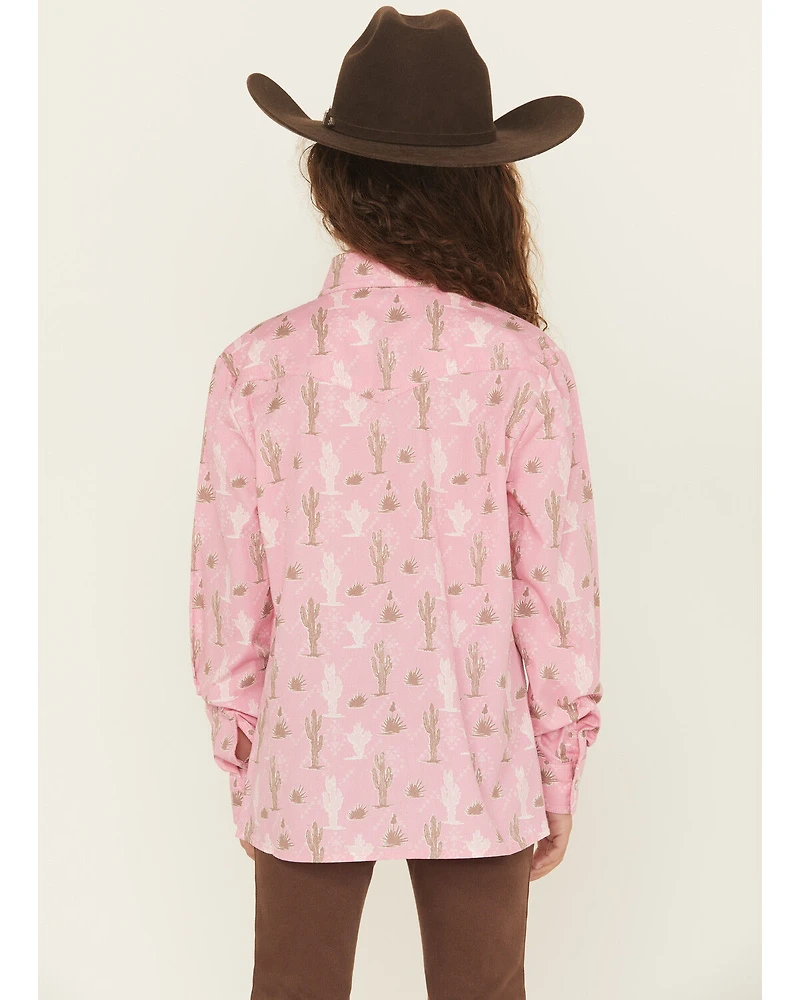 Panhandle Girls Cactus Print Long Sleeve Snap Western Shirt