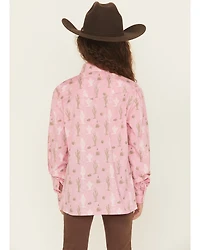 Panhandle Girls Cactus Print Long Sleeve Snap Western Shirt