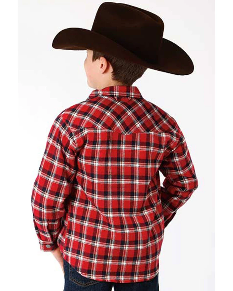 Roper Boys' Plaid Print Long Sleeve Snap Western Lined Shirt Jacket