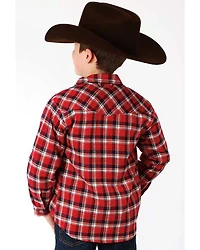 Roper Boys' Plaid Print Long Sleeve Snap Western Lined Shirt Jacket