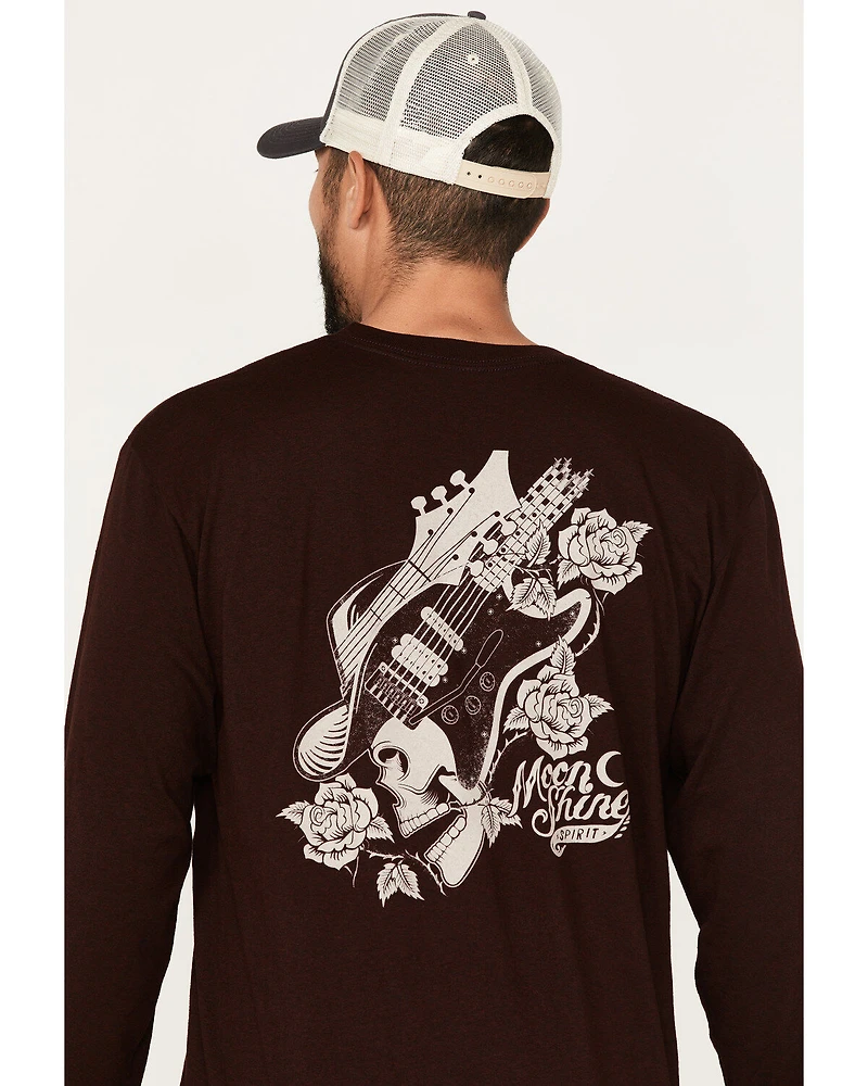 Moonshine Spirit Men's Guitar Floral Print Long Sleeve T-Shirt