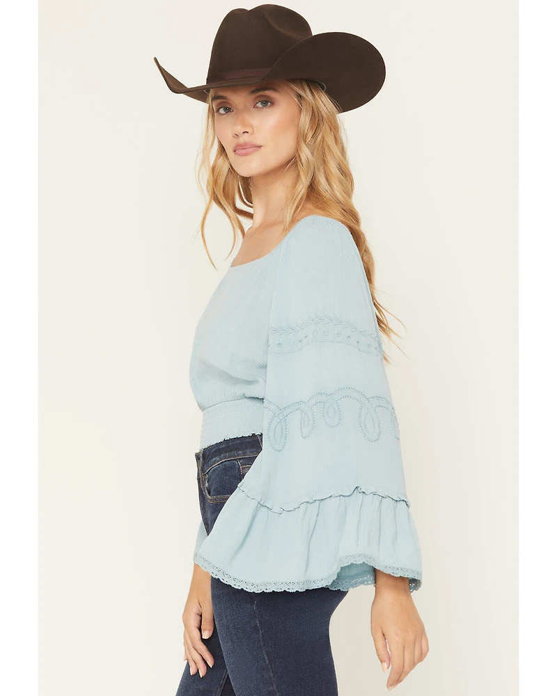 Shyanne Women's Pearl Embroidered Long Bell Sleeve Shirt