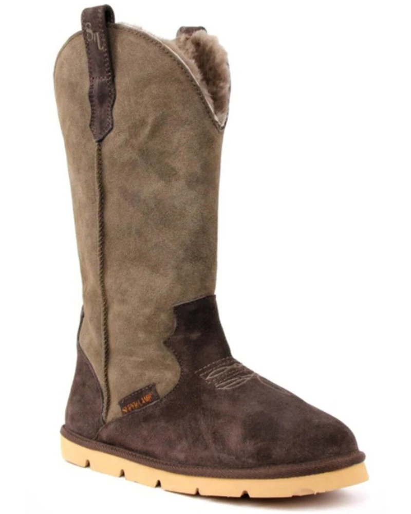 Superlamb Women's Cowboy All Suede Leather Pull On Casual Boot - Round Toe