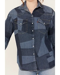 Levi's Women's Dylan Oversized Western Patchwork Print Long Sleeve Pearl Snap Shirt