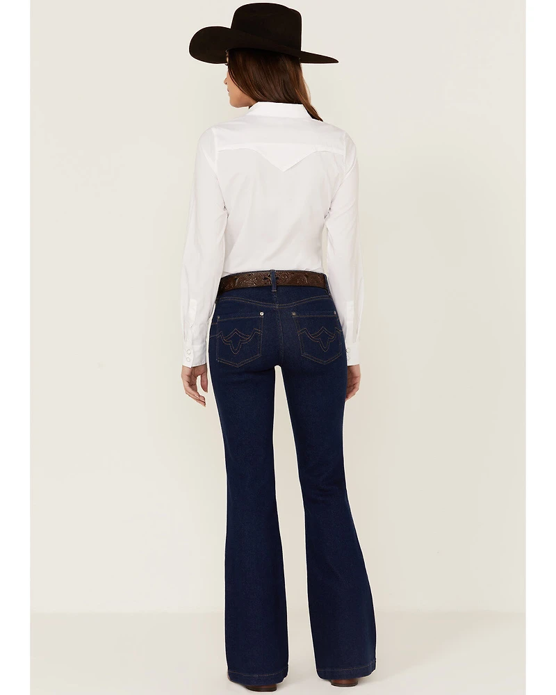 RANK 45® Women's Mid Rise Flare Super Dark Wash Signature Back Pocket