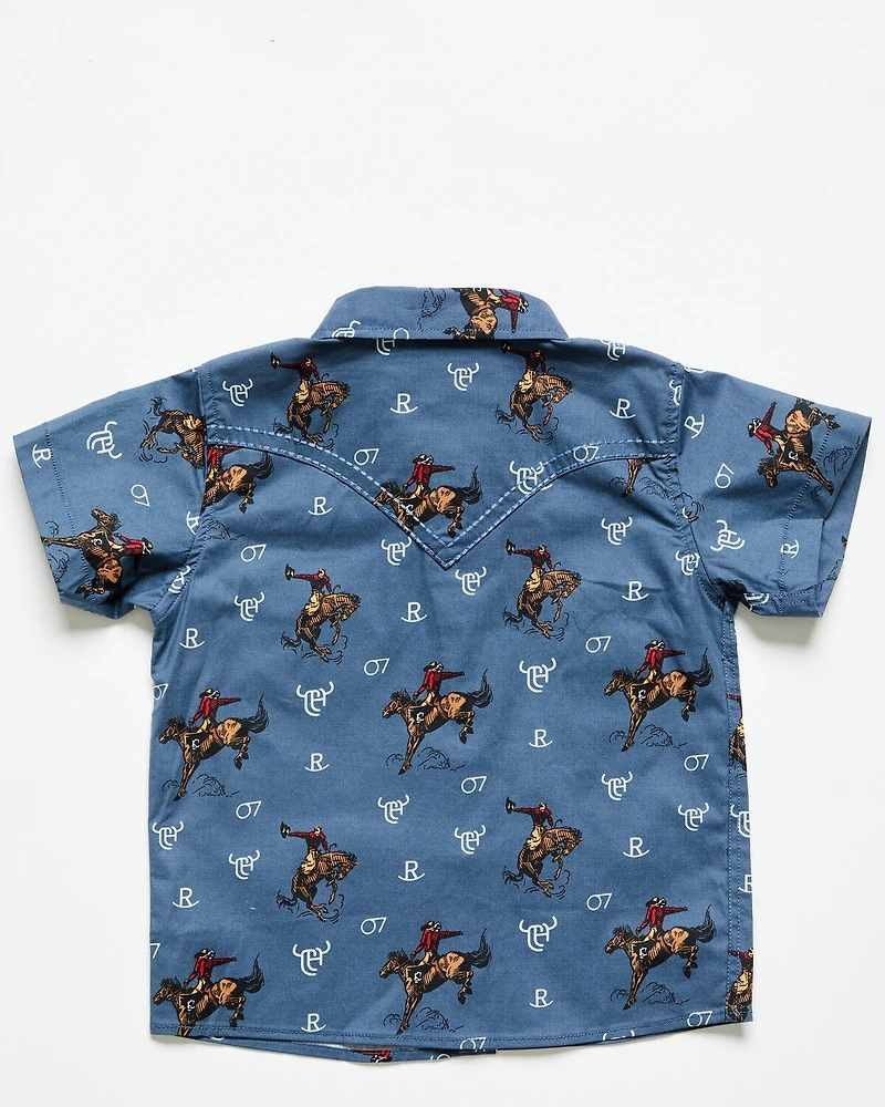 Cowboy Hardware Toddler Boys' Bronc Branded Short Sleeve Snap Stretch Western Shirt