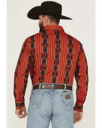 Wrangler Men's Checotah Southwestern Striped Print Long Sleeve Pearl Snap Western Shirt