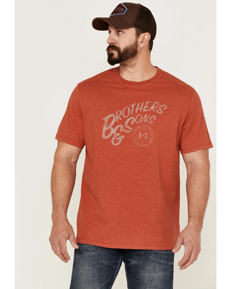 Brothers and Sons Men's Mercantile Light Red Weathered Slub Graphic Short Sleeve T-Shirt