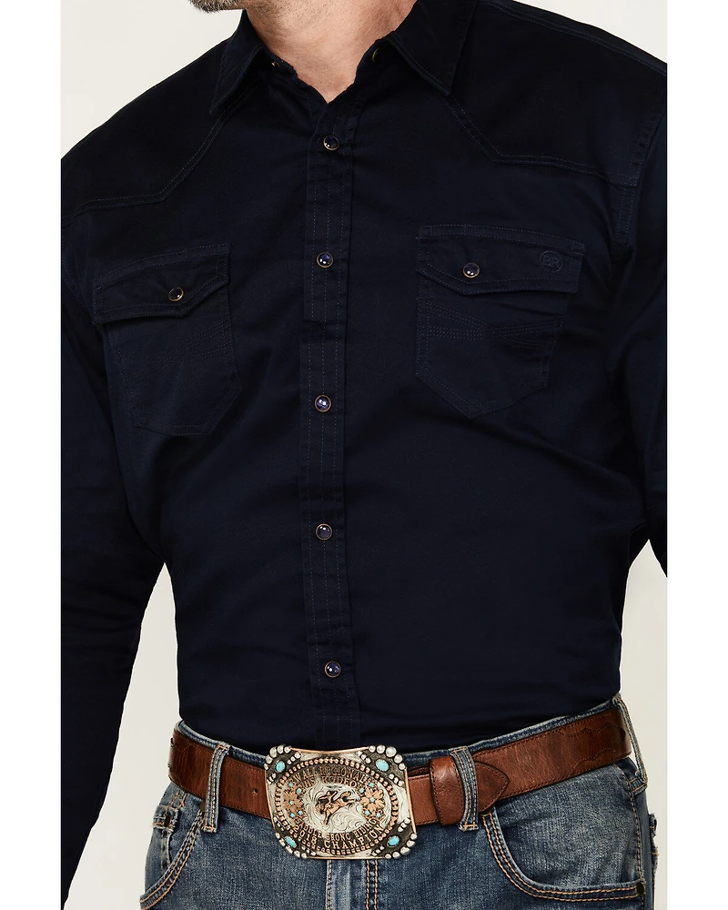 Blue Ranchwear Men's Rustler Solid Twill Long Sleeve Snap Stretch Western Work Shirt
