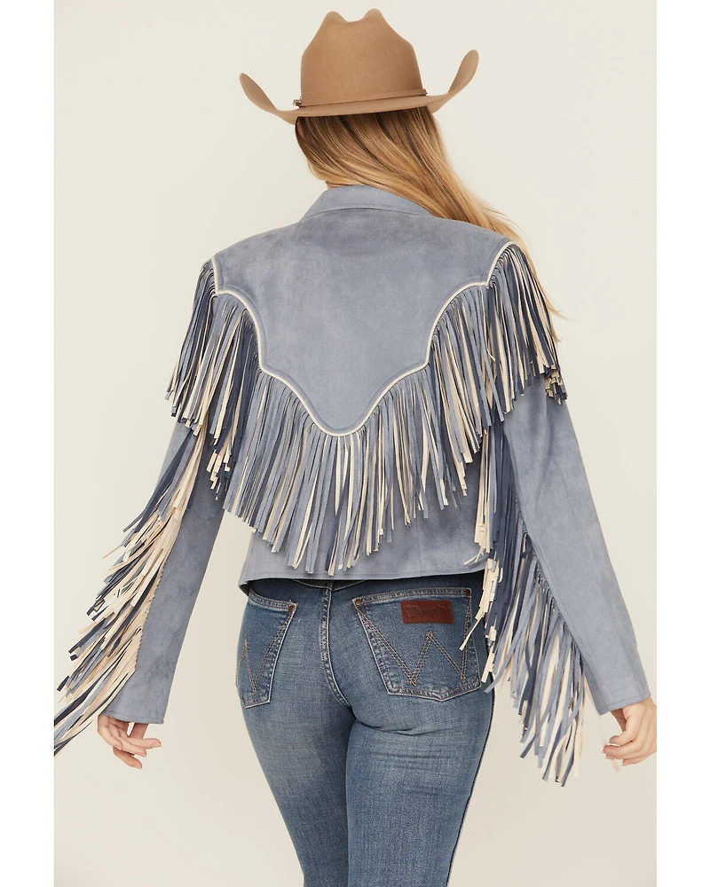 Saints & Hearts Women's Faux Fringe Suede Button-Down Jacket