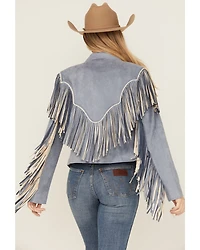 Saints & Hearts Women's Faux Fringe Suede Button-Down Jacket