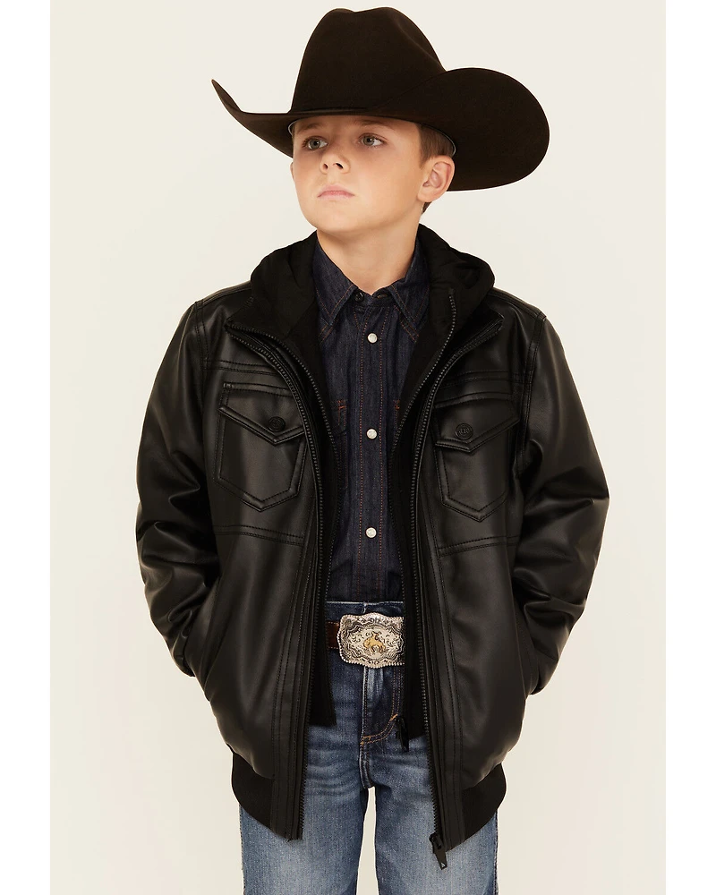 Urban Republic Boys' Faux Leather Hooded Bomber Jacket