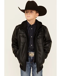 Urban Republic Boys' Faux Leather Hooded Bomber Jacket
