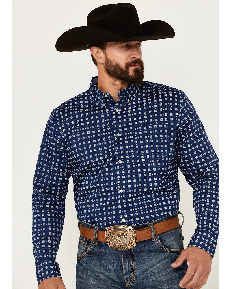 Cody James Men's Rough Road Geo Print Long Sleeve Button-Down Stretch Western Shirt