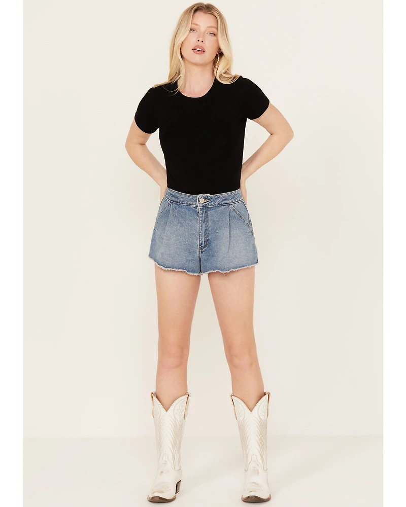 Shyanne Women's Light Wash Super High Rise Pull On Shorts