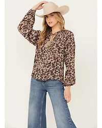 Revel Women's Floral Print Long Sleeve Peasant Top