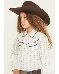Ely Walker Girls' Wallpaper Floral Long Sleeve Pearl Snap Western Shirt